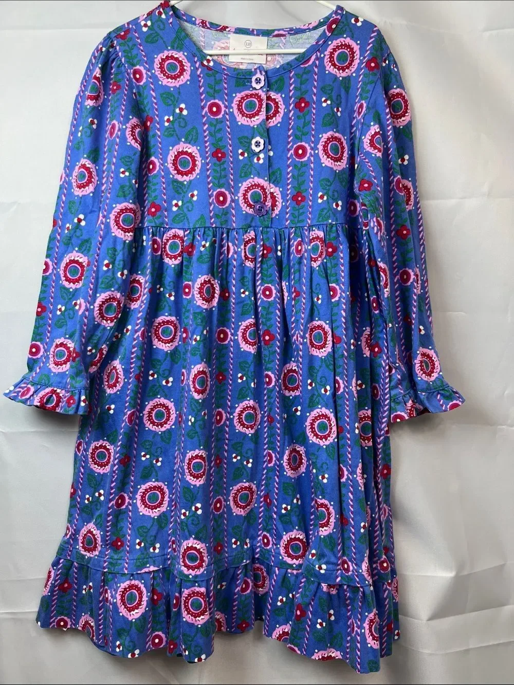 Hanna Andersson blue and pink floral long sleeve ruffle hem dress size 5 (110)